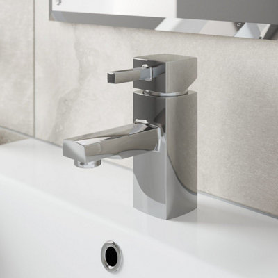 Aurora Bathroom Square Monobloc Basin Sink Mixer Tap Brass Single Lever Chrome Modern