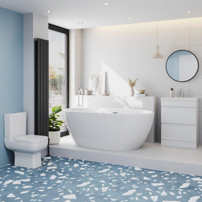 Aurora Bathroom Suite 1500mm Freestanding Bath Toilet WC Basin Vanity Unit