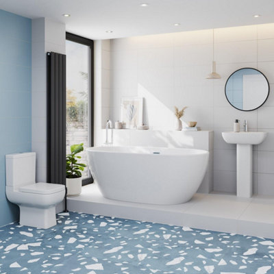 Aurora Bathroom Suite 1500mm Freestanding Bath Toilet WC & Sink Basin Full Pedestal
