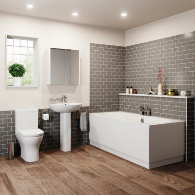 Aurora Bathroom Suite 1700 Double Ended Square Bath Close Coupled Toilet Basin Pedestal