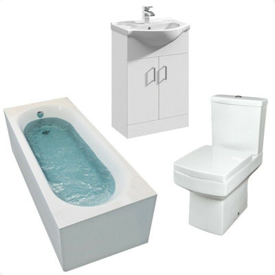 Aurora Bathroom Suite 1700mm Straight Bath Close Coupled Toilet Basin Sink Vanity Unit