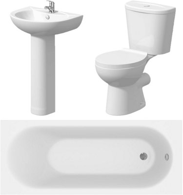 Aurora Bathroom Suite 3 Piece Single Ended 1700 Bath WC Basin Wash Sink Basin Toilet