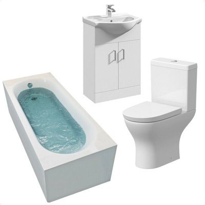 Aurora Bathroom Suite Bath 1700 Single Ended Straight Basin Sink Vanity Unit Toilet WC