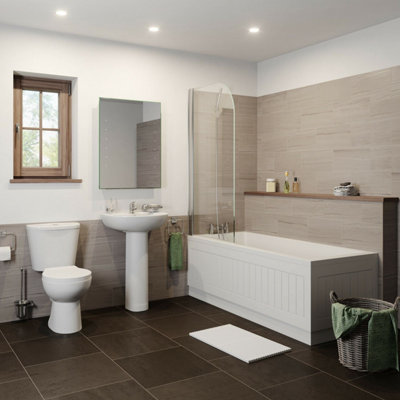 Aurora Bathroom Suite Close Coupled Toilet Basin Pedestal Single Ended Bath White 1700