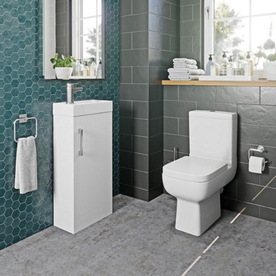 Aurora Bathroom Suite Close Coupled Toilet Cloakroom Vanity Unit Basin Set 400mm White