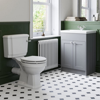 Aurora Bathroom Suite Close Coupled Toilet & Sink Basin Grey Vanity Unit Traditional
