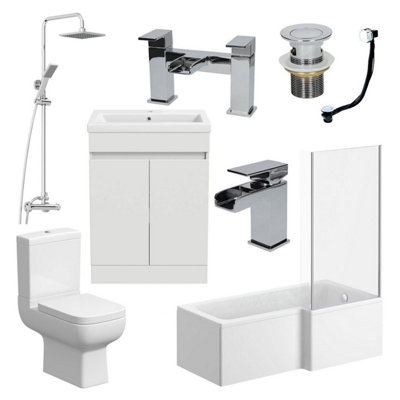 Aurora Bathroom Suite Complete RH 1700mm Bath Single Ended Basin Sink Taps Toilet WC