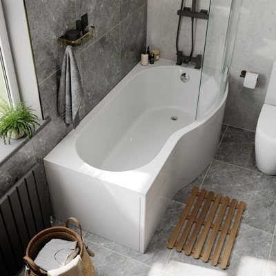 Aurora Bathroom Suite P Shaped Right Hand Shower Bath Glass Screen Front Bath Panel