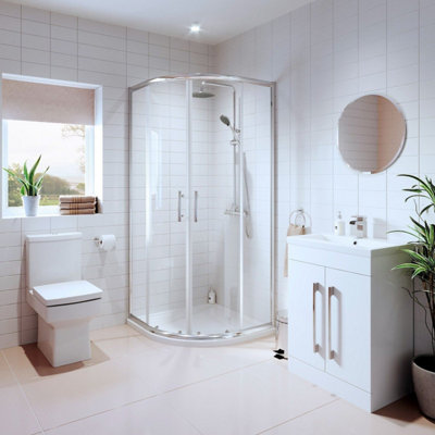 Aurora Bathroom Suite Quadrant Shower Enclosure Vanity Unit Basin Sink Toilet WC 900mm