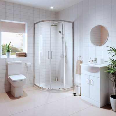 Aurora Bathroom Suite Quadrant Shower Enclosure Vanity Unit Basin Sink Toilet WC 900mm