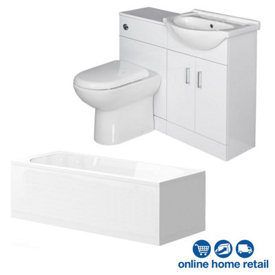 Aurora Bathroom Suite Single Ended Bath 1050mm Basin Vanity Unit Toilet Gloss White