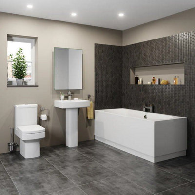 Aurora Bathroom Suite Toilet Basin Sink Full Pedestal 1700 mm Double Ended Bath Modern
