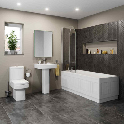 Aurora Bathroom Suite Toilet Basin Sink Full Pedestal 1700 Single Ended Bath Modern
