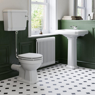 Aurora Bathroom Suite Toilet & Sink Basin with Pedestal Low Level Traditional