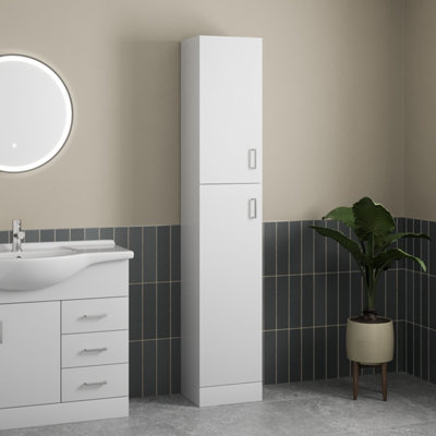 Aurora Bathroom Tall Unit Cabinet White Gloss Soft Close Door Floor Standing Modern