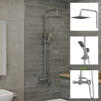 Aurora Bathroom Thermostatic Mixer Shower Set Square Chrome Exposed Valve