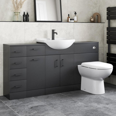 Aurora Bathroom Toilet Basin Vanity Unit Combination Laundry Drawer Unit Black 1564mm
