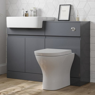 Aurora Bathroom Toilet WC Basin Sink Vanity Unit Combination Grey Gloss 600mm