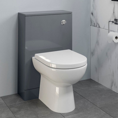Aurora Bathroom Toilet WC Concealed Cistern Unit Pan Soft Close Seat Gloss Grey 500mm