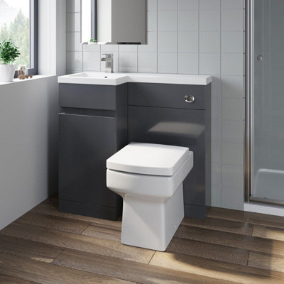 Aurora Bathroom Vanity Unit Basin Sink 900mm Toilet Combined Furniture Left Hand Grey