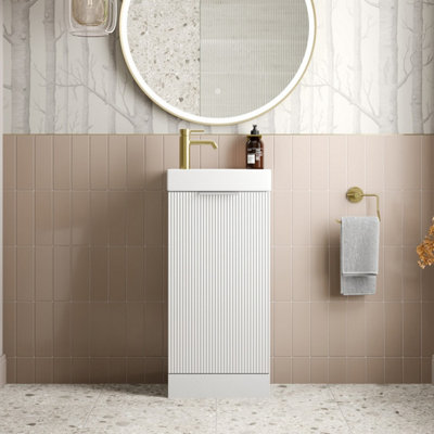 Aurora Bathroom Vanity Unit Basin Sink Free Standing 400mm Door Cabinet Storage White