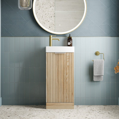 Aurora Bathroom Vanity Unit Basin Sink Free Standing 400mm Door Cabinet Storage Wood