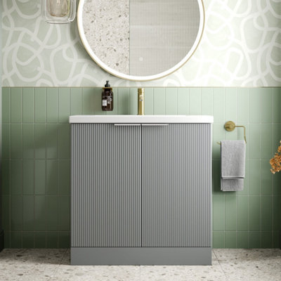 Aurora Bathroom Vanity Unit Basin Sink Free Standing 800mm Door Cabinet Storage Grey