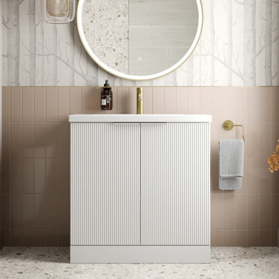 Aurora Bathroom Vanity Unit Basin Sink Free Standing 800mm Door Cabinet Storage White