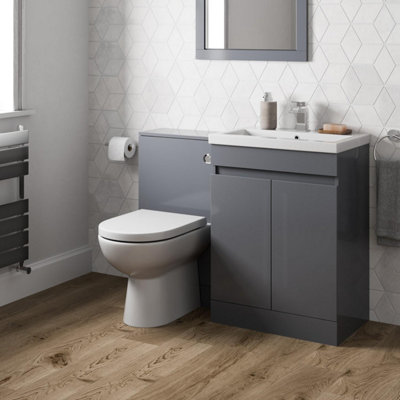 Aurora Bathroom Vanity Unit Basin Sink Toilet WC 600mm Furniture Storage Modern Grey