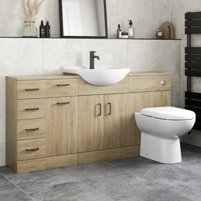 Aurora Bathroom Vanity Unit Drawer Cabinet Laundry Storage Toilet Basin Oak 1564mm