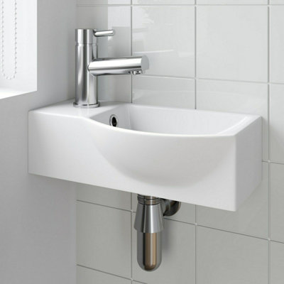 Aurora Bathroom Wall Hung Basin Corner Hand Wash Sink 1 Tap Hole White Cloakroom Modern