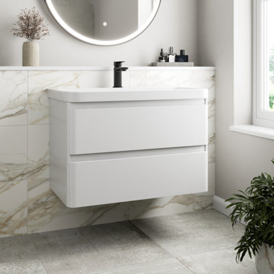 Aurora Bathroom Wall Hung Vanity Unit Wash 800 Basin Base Cabinet Drawers Storage White
