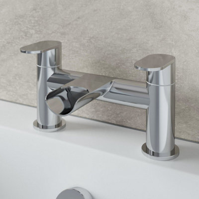 Aurora Bathroom Waterfall Bath Mixer Filler Tap Modern Lever Handle Deck Mounted Chrome