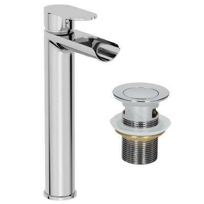 Aurora Bathroom Waterfall High Rise Mono Basin Sink Mixer Tap Waste Modern Single Lever