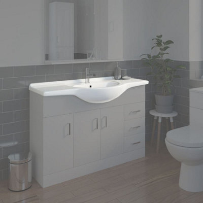 Aurora Bathroom WC Basin 1200mm Compact Sink Single Tap Hole White BASIN ONLY