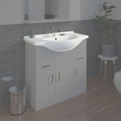 Aurora Bathroom WC Basin 850mm Compact Sink Single Tap Hole White BASIN ONLY