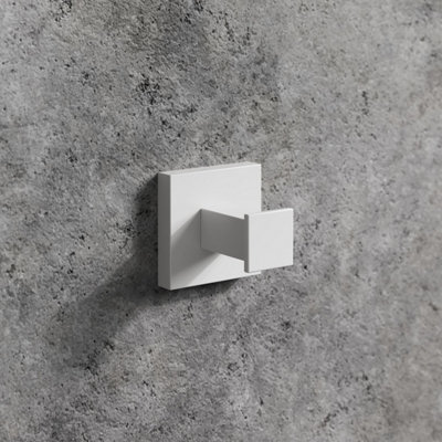 Aurora Bathroom WC Robe Towel Hook Matt White Square Wall Mounted Stylish Modern
