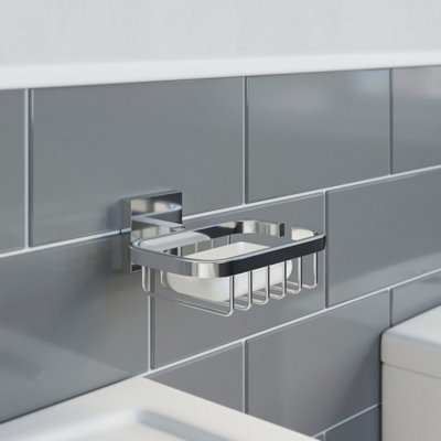 Aurora Bathroom WC Soap Dish Holder Chrome Square Wall Mounted Stylish Modern