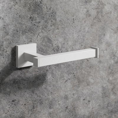 Aurora Bathroom WC Toilet Roll Holder Matt White Square Wall Mounted Stylish Modern