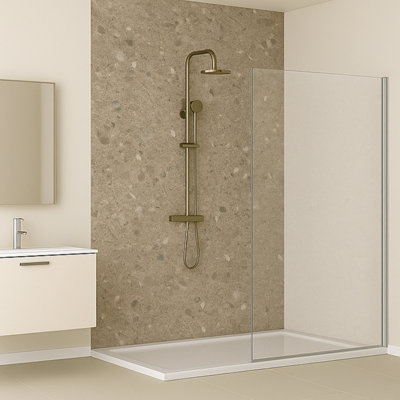 Aurora Beige Stone Effect Tongue & Groove Waterproof Shower Wall Panel ...