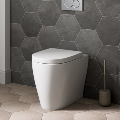 Aurora BTW Back To Wall Toilet Pan Curved WC Modern Top Mounted Soft Close Seat White