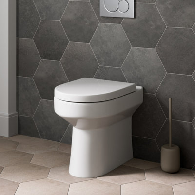 Aurora BTW Back To Wall Toilet Pan Round Modern Top Mounted Soft Close Seat White