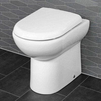 Aurora BTW Back To Wall Toilet Pan WC Round Modern Top Mount Soft Close Seat White NDT