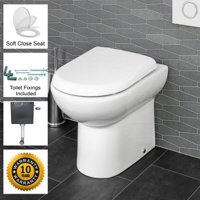 Aurora BTW Back to Wall Toilet WC Pan Soft Close Seat Concealed Cistern Floor Fix Kit