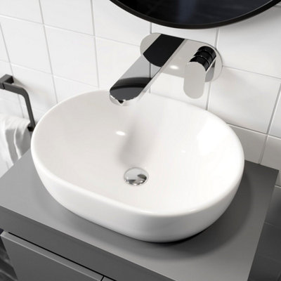 Aurora Ceramic Bathroom Vanity Wash Basin Sink Countertop Oval Modern 480 x 350mm White
