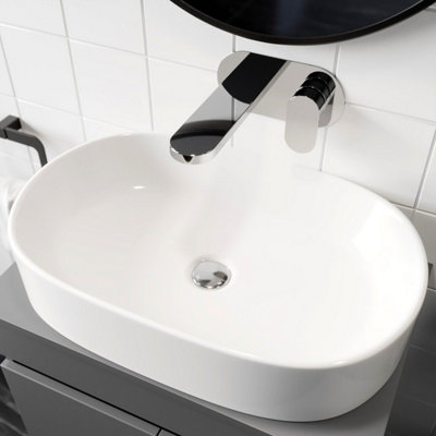 Aurora Ceramic Bathroom Vanity Wash Basin Sink Countertop Oval Modern 600 x 380mm White