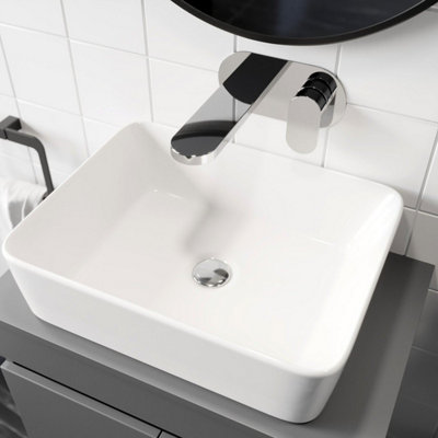 Aurora Ceramic Bathroom Vanity Wash Basin Sink Countertop Rectangular Modern 480x370mm
