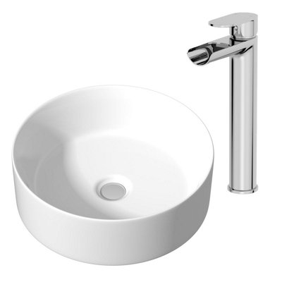 Aurora Ceramic Bathroom Vanity Wash Basin Sink Countertop Single Lever Mixer Tap Bundle