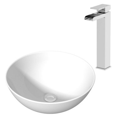 Aurora Ceramic Bathroom Vanity Wash Basin Sink Countertop Single Lever Mixer Tap Bundle