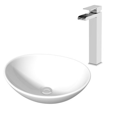 Aurora Ceramic Bathroom Vanity Wash Basin Sink Countertop Single Lever Mixer Tap Bundle